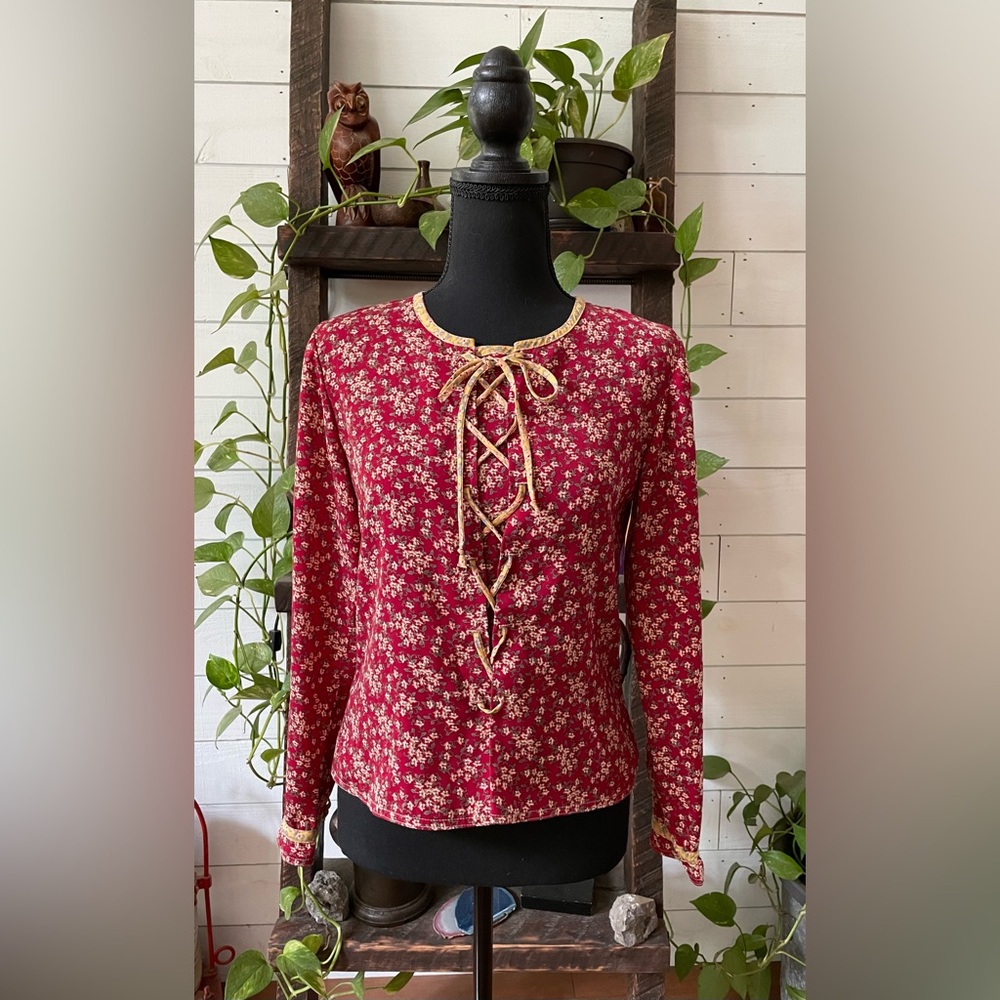 Solitaire: Crimson Red Renaissance Blouse with Adjustable Drawstring